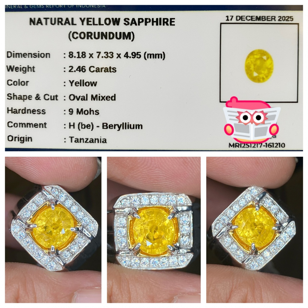 Natural 2.46ct yellow sapphire hbe top luster tanzania