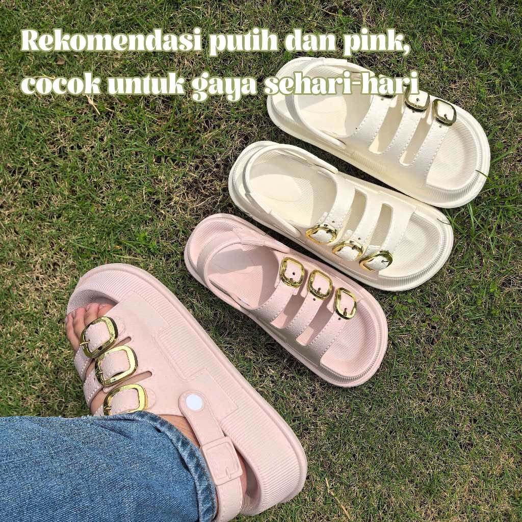 LEMOMO Sandal Wanita Platform 4cm Sandal Slop Wanita Sandal Fashion Korea Sandal jelly Bahan EVA