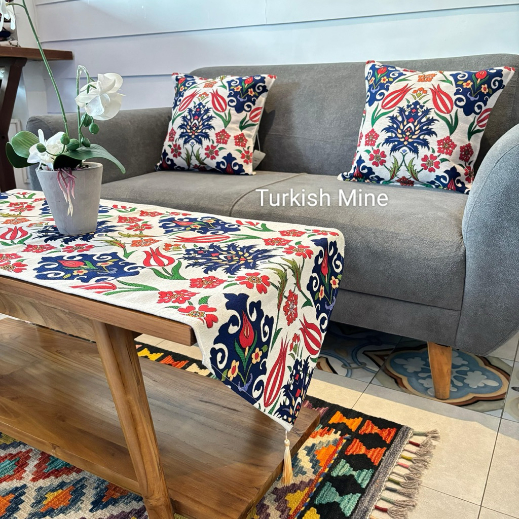Taplak Meja Turki/ Table Runner import Turki / Taplak meja panjang motif Bukan Sablon /Hiasan meja T