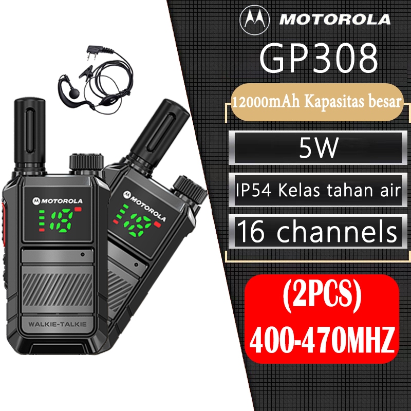 [2PCS] HT Motorola GP308 5Watt High Power 16Channels Mini Walkie Talkie UHF 400-470Mhz Long Range 10