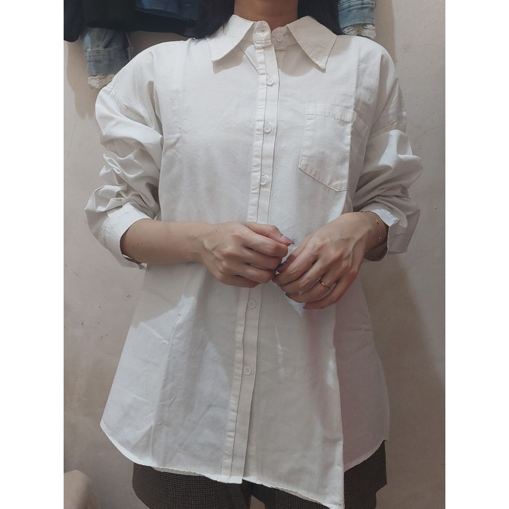 wanwan clothing kemeja oversize wanita kemeja polos putih