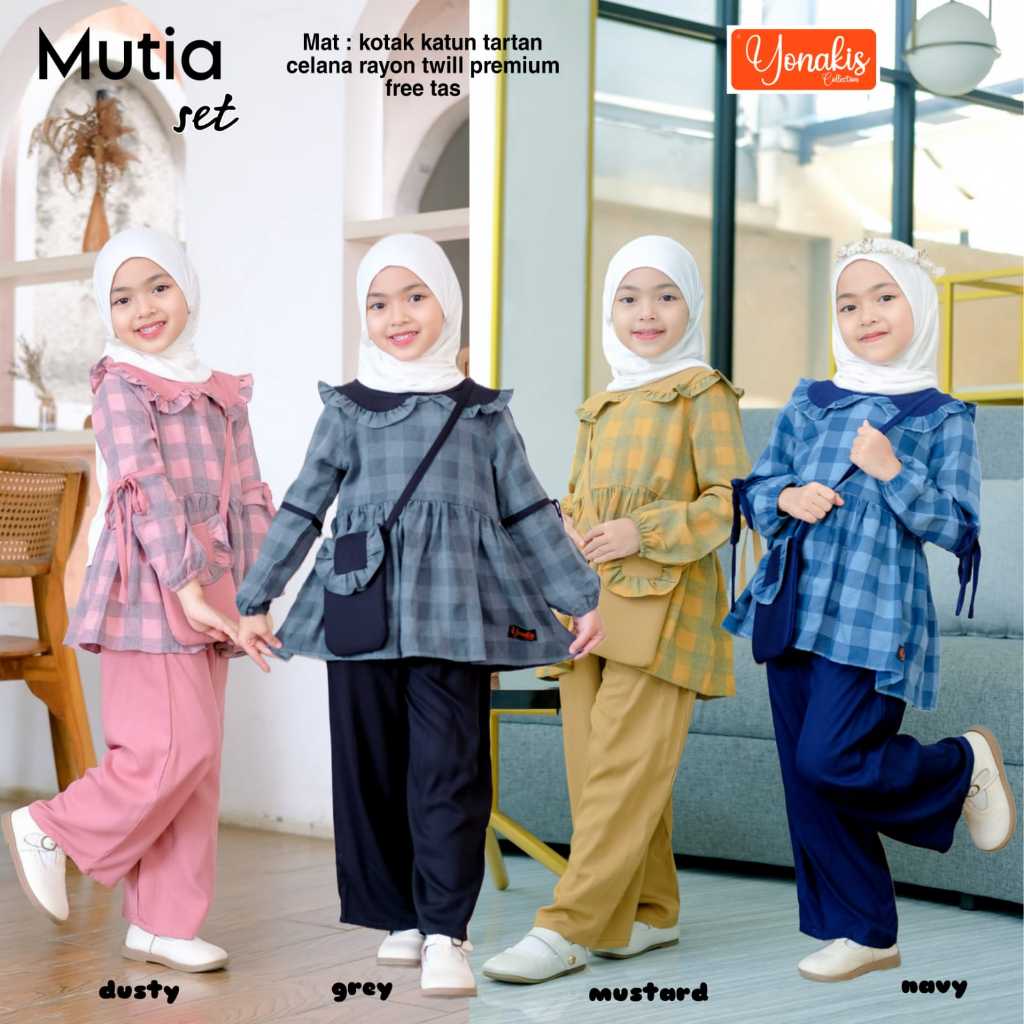 Setelan Muslim Gamis Anak Perempuan Terbaru Modern Simple Kekinian Mutia Set By Yonakis Bahan Atasan