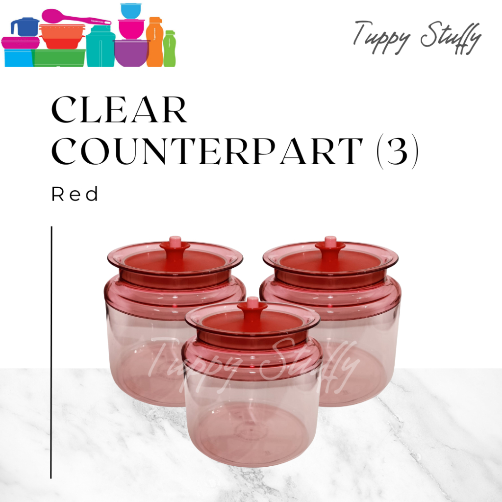 Tupperware Clear Counterpart CP 900ml (3) - Red | Toples Kue Kering Mewah Malaysia