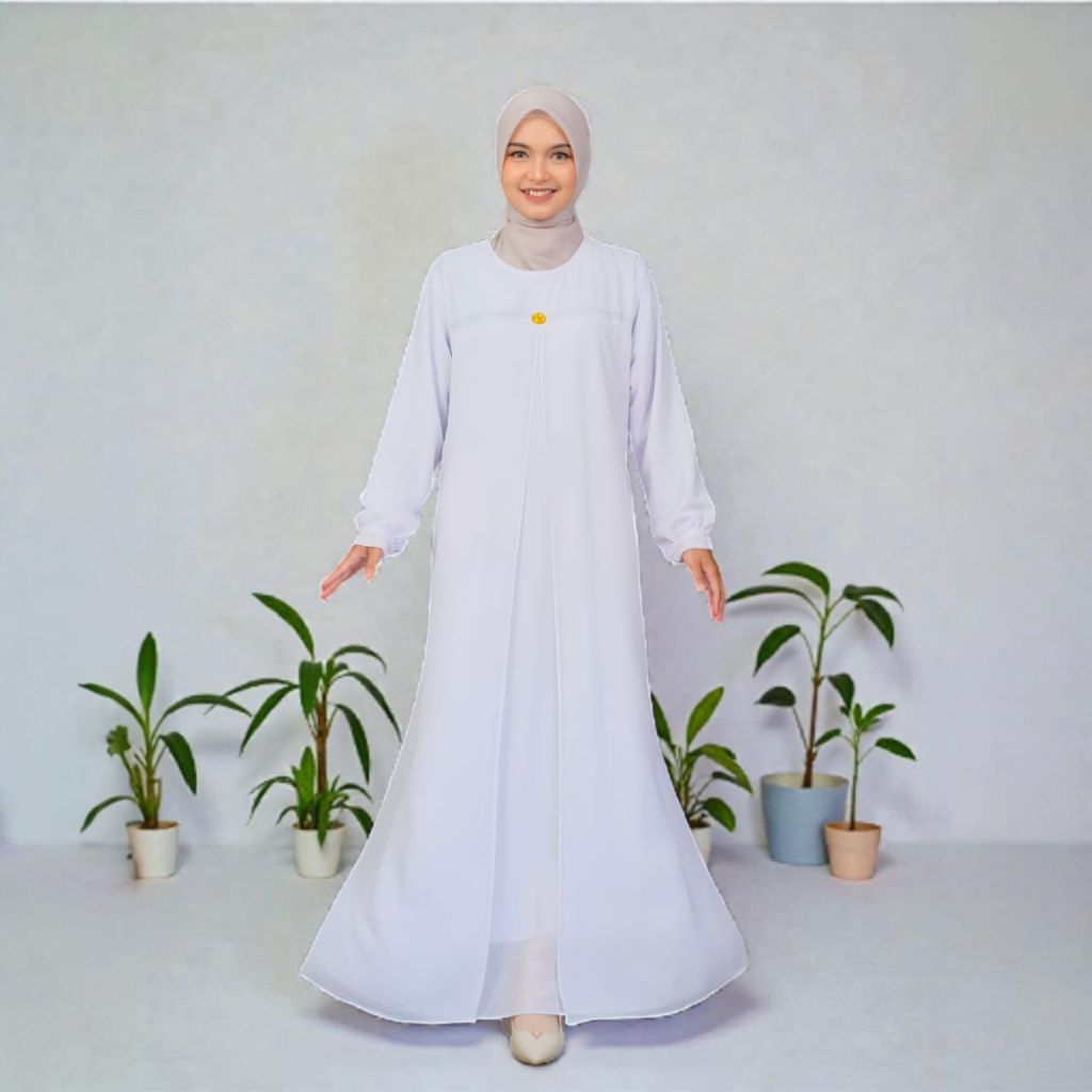 Gamis Polos Putih Bersih Elfiraza | Ceruty Babydoll Premium | Elegan Mewah