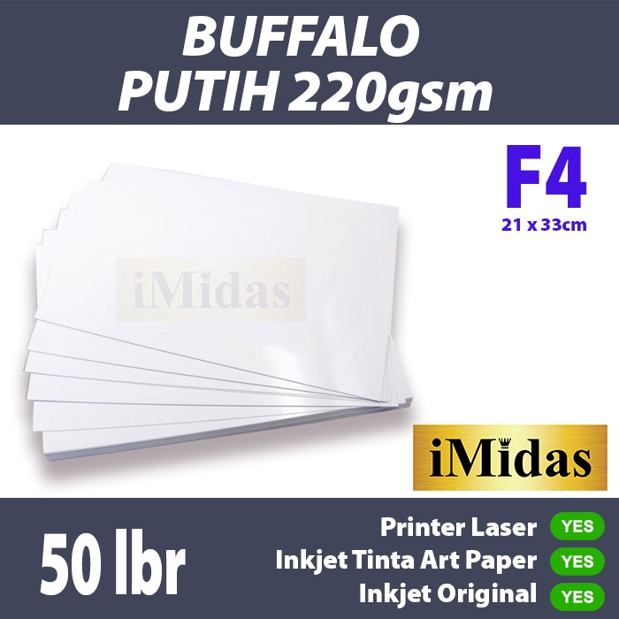 Kertas Karton Buffalo Putih 220 GSM Ukuran Folio F4