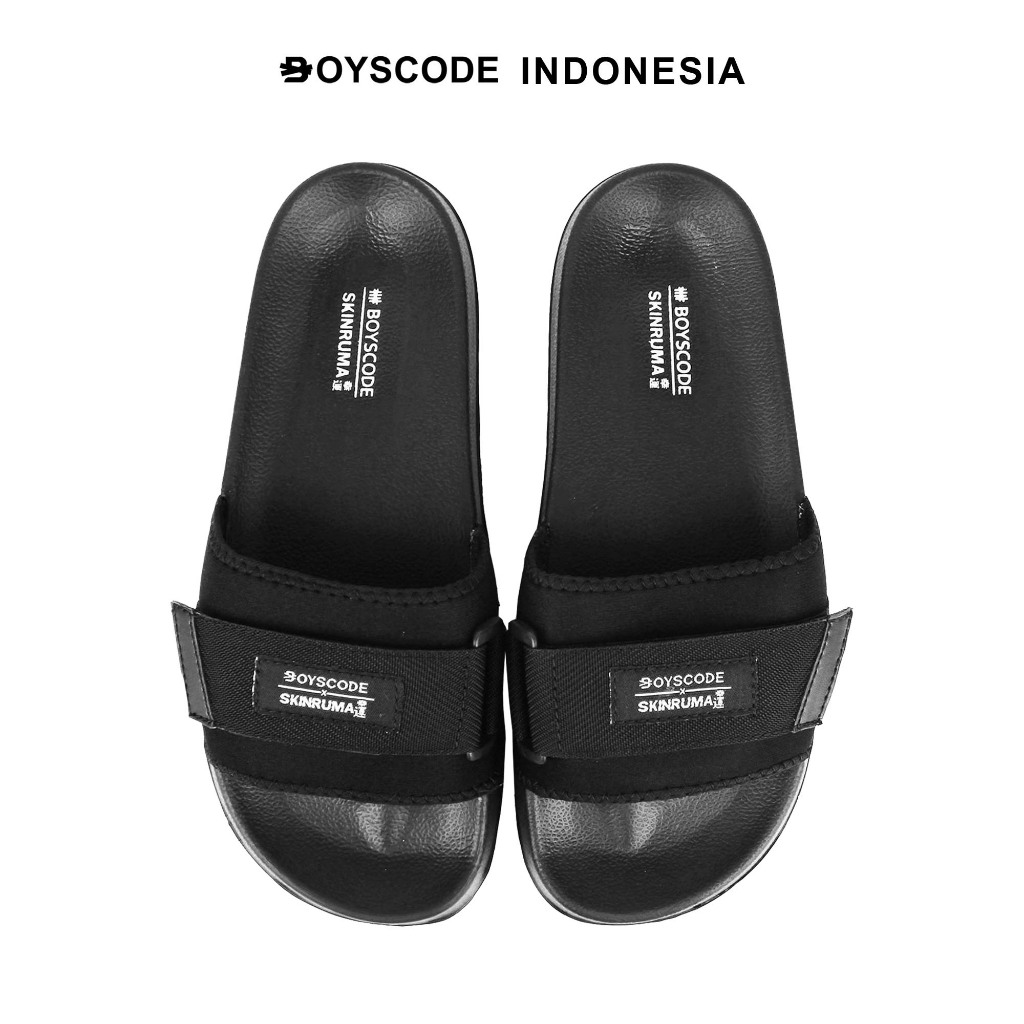 BOYSCODE Sendal Selop Karet Distro Pria Wanita Exclusive Kenshin Hitam / Slip On Pria / Slide Pria /