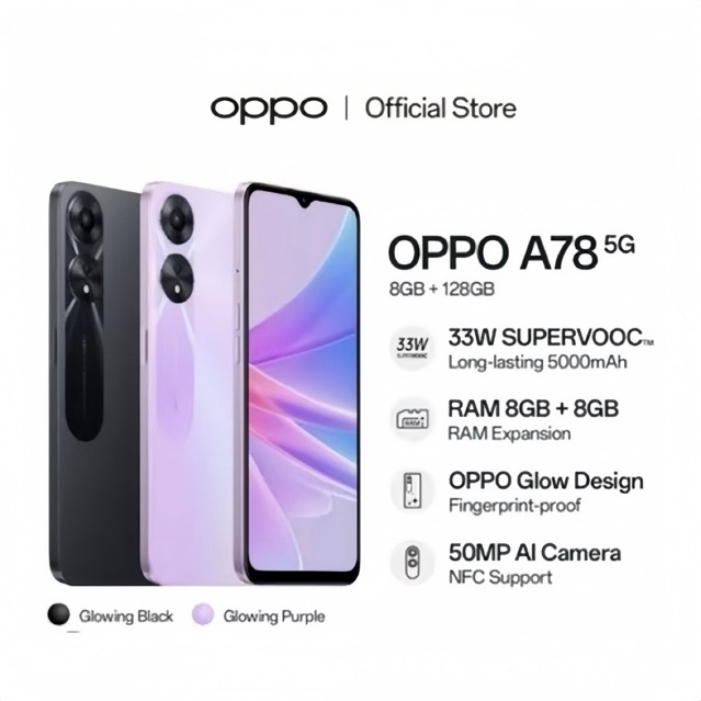 OPPO A78 5G Ram 8/128GB A78 5G Ram 8GB Intenal 128GB Garansi Resmi