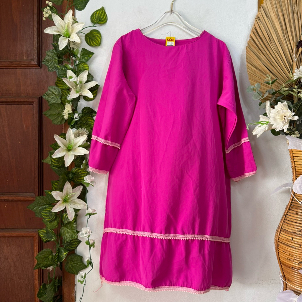 Tunik Pink Magenta Renda Polos