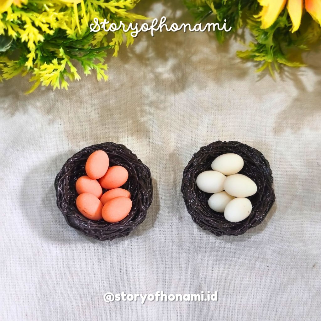 MINIATUR 1:12 TELOR DALAM SANGKAR (3.5 x 3.5 x 1.4 cm) EGG BIRD NEST AYAM BURUNG MAKANAN NENDOROID S