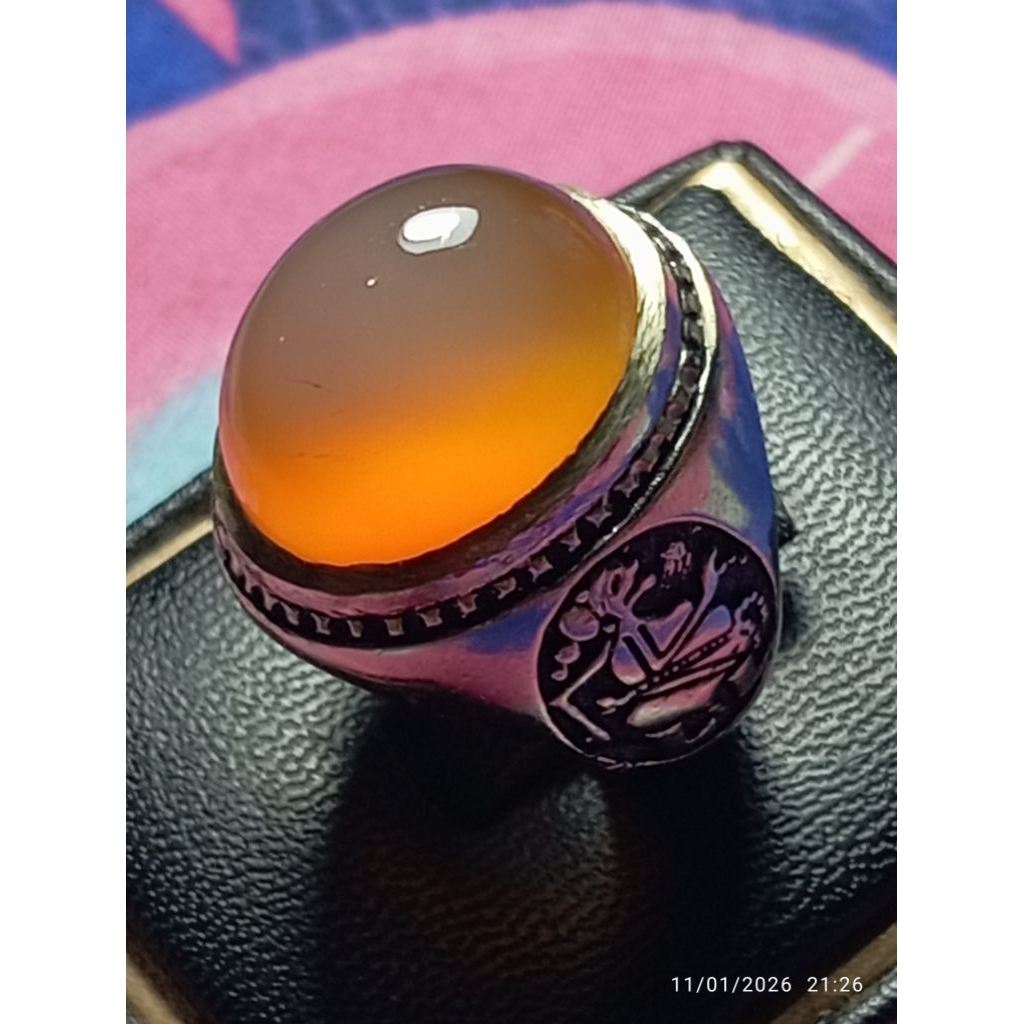 LANGKA (RARE ITEM) Cincin Mata Batu Natural Bacan Obi Nukleus Kristal Giwang Alas Kuning Big Size Pr