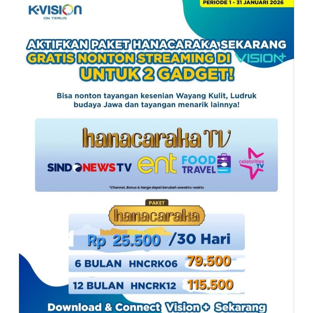 Paket K vision khusus paket jawa hanacaraka 1 bulan 6 bulan 1tahun