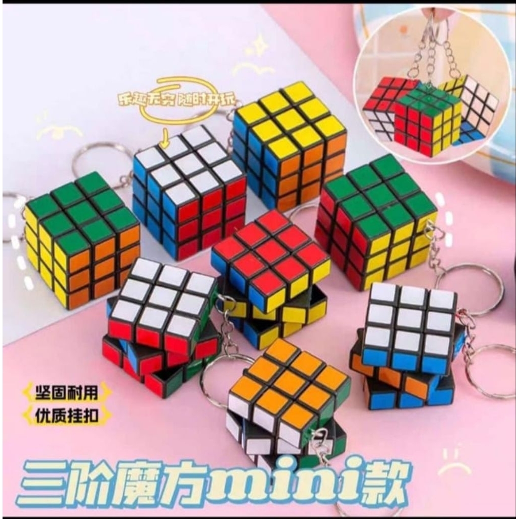 Gantungan Kunci Rubik Mini 3x3 - Desain Unik, Warna Cerah, 12 Pcs