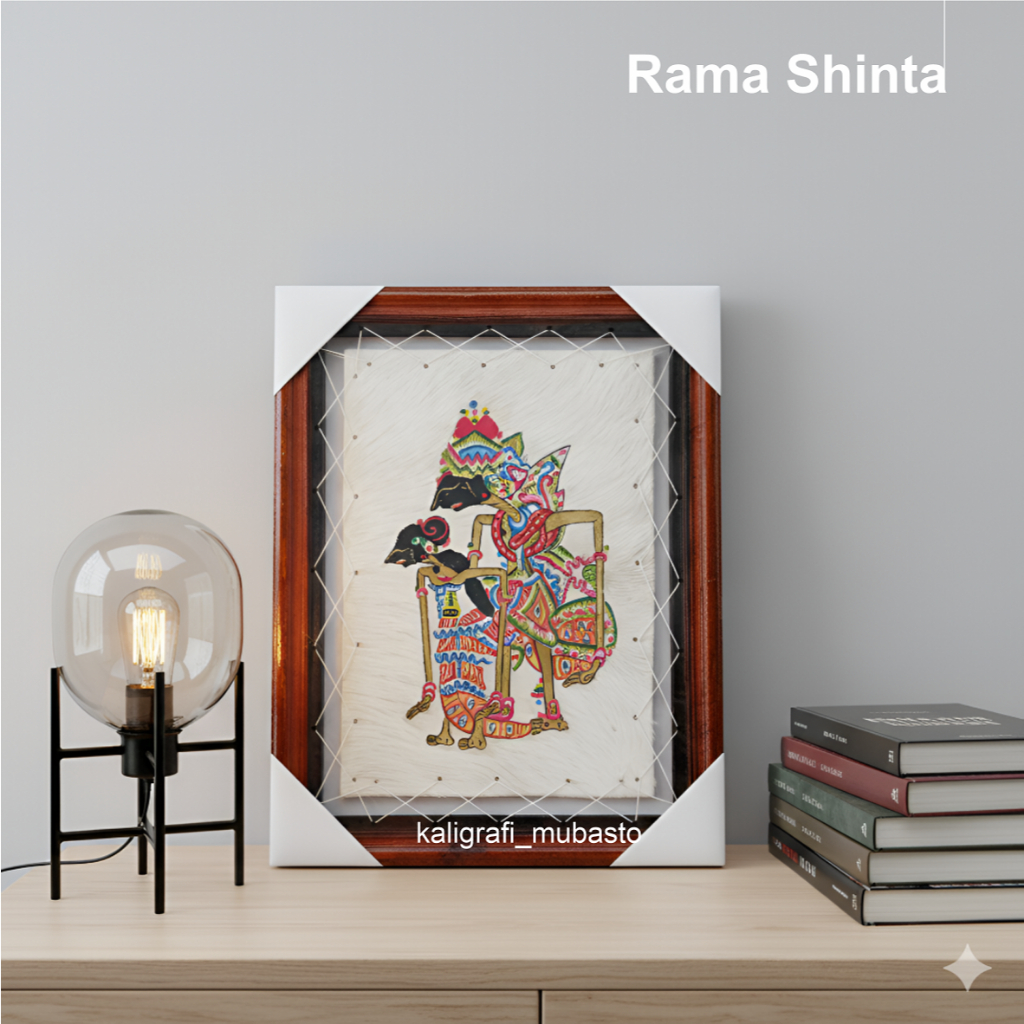 LUKISAN HANDMADE WAYANG RAMA SHINTA KULIT KAMBING ASLI 45x35cm