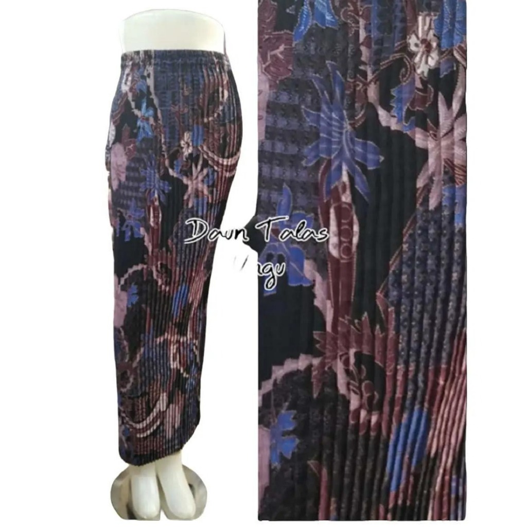 Rok Batik Wanita Model Plisket Motif Daun Talas Ungu Bahan Semi Sutra Nyaman dan Elegan