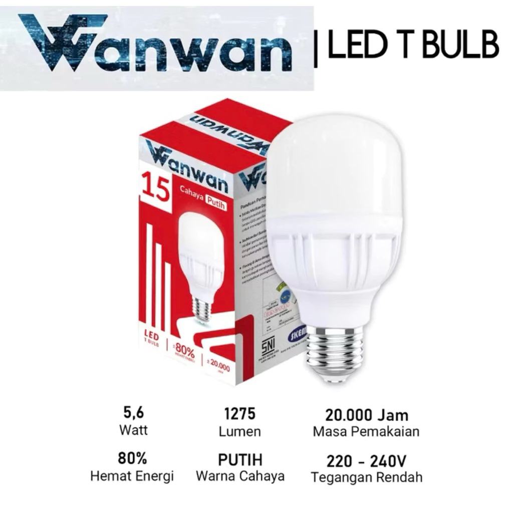 Bohlam Lampu LED Rumah Super Terang Cool Daylight Putih 15 watt