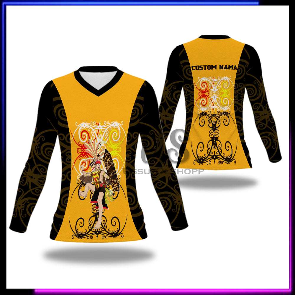 Baju Batik Dayak Khas Kalimantan - Jersey Batik Dayak Lengan Panjang - Kaos Jersey Batik Dayak Murah