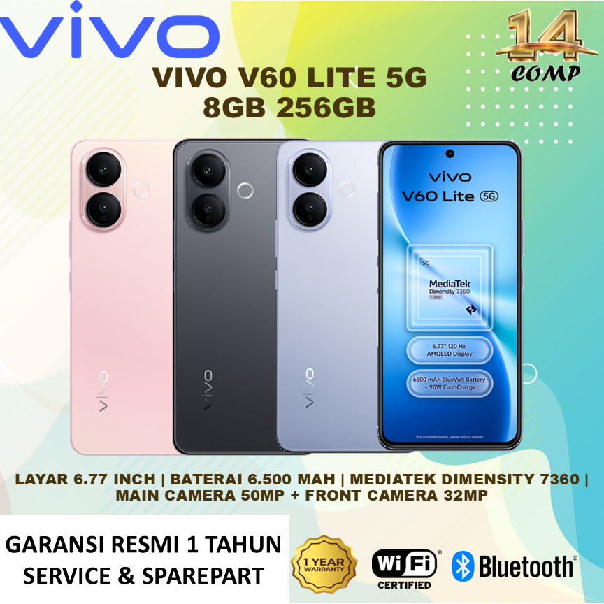Vivo V60 Lite 5G 8/256 Gb Garansi Resmi 100% Original Prosesor MediaTek Dimensity 7360 RAM 12GB ROM 