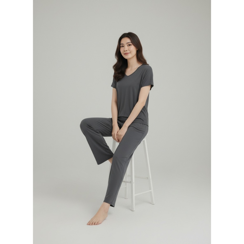 JUMPSUIT PAKAIAN RUMAHAN WANITA KAOS LENGAN PENDEK CELANA PANJANG KULOT BAHAN HYGT LEMBUT