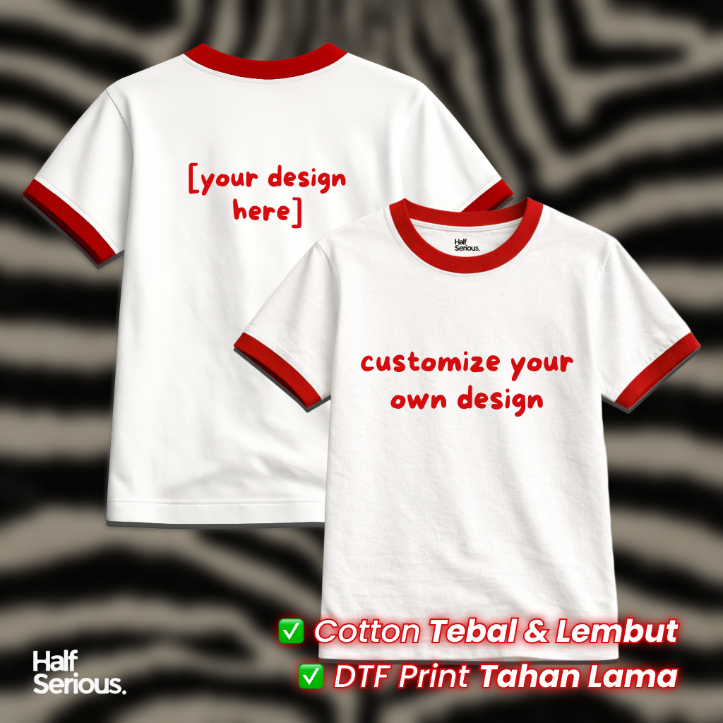 Kaos Custom Ringer Tee Unisex Premium – Bebas Buat Desain Sendiri | Kaos Couple Custom | Kaos Cotton