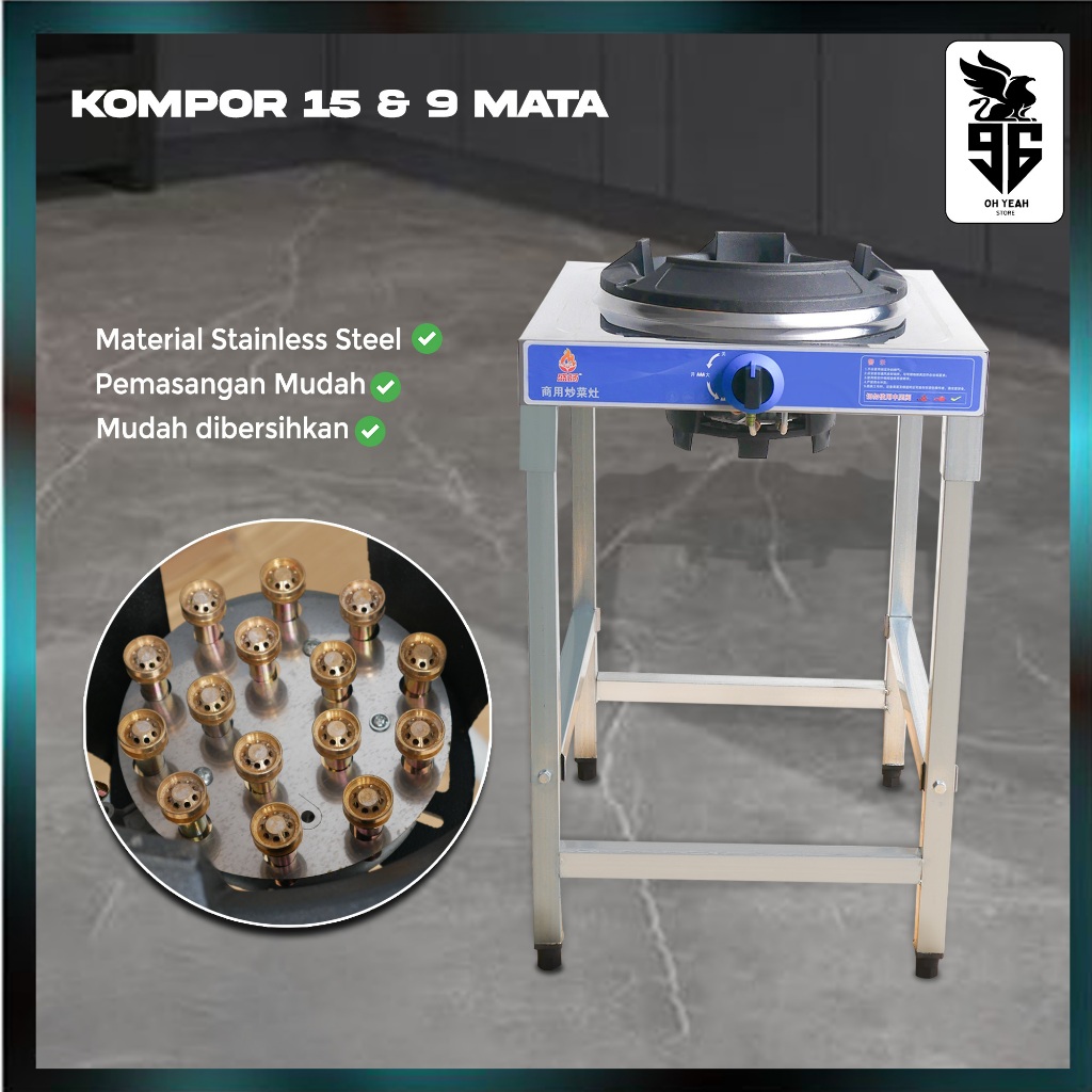 Kompor Standing 9 Titik dan 15 Titik Mata Burner Api Kompor Jos Include Packing Kayu Standart MBG | 