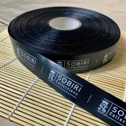 satin hitam lokal premium cetak satu warna /label baju / label custom / label hijab / label pakaian 