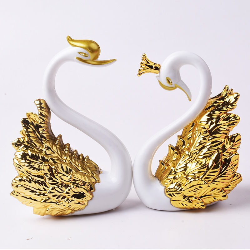 Cake Topper Anniversary / Hiasan Cake Angsa White Gold / Topper Cake Angsa