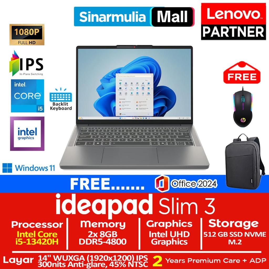 Lenovo Ideapad Slim 3i i5-13420H 512GB SSD 16GB WUXGA IPS Win11+OHS