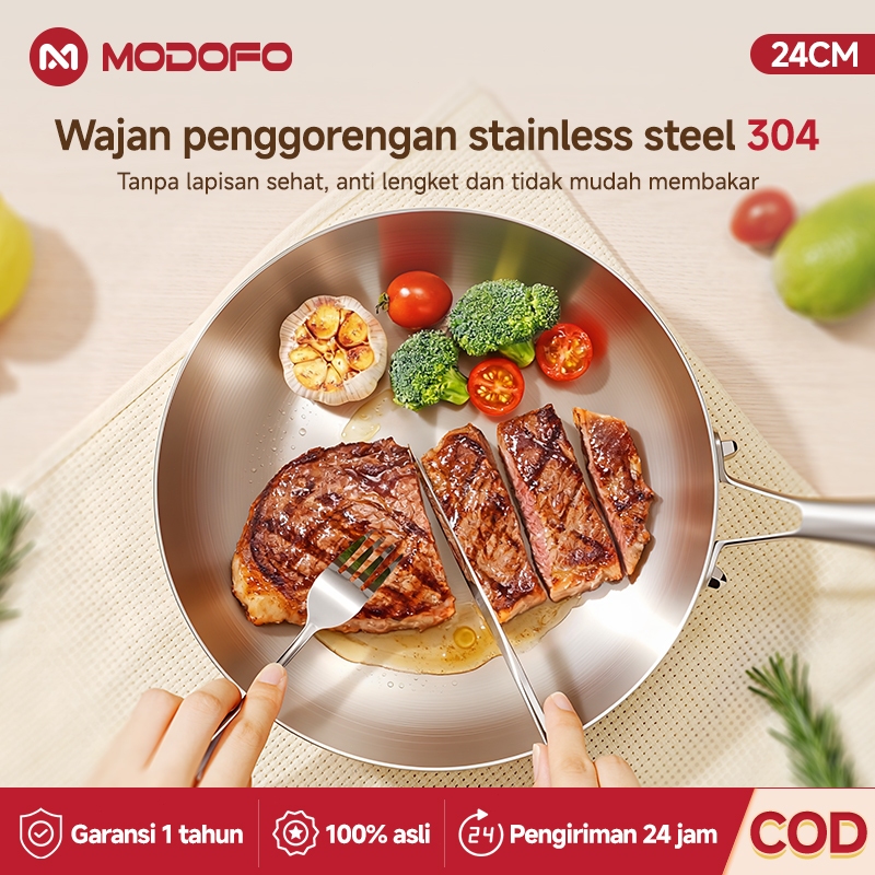MODOFO Panci Stainless Steel 304 Wajan Penggorengan Anti Lengket Wajan Stainless Steel Anti Lengket 