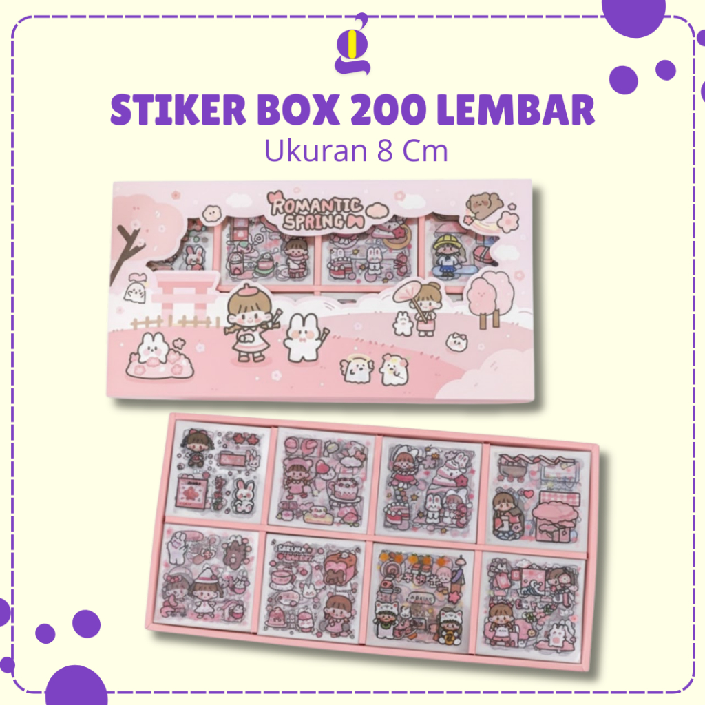 Stiker Box Momo 200 Lembar Koleksi Sticker DIY Mainan Bening Anti Air Hadiah Gift Anak Aesthetic