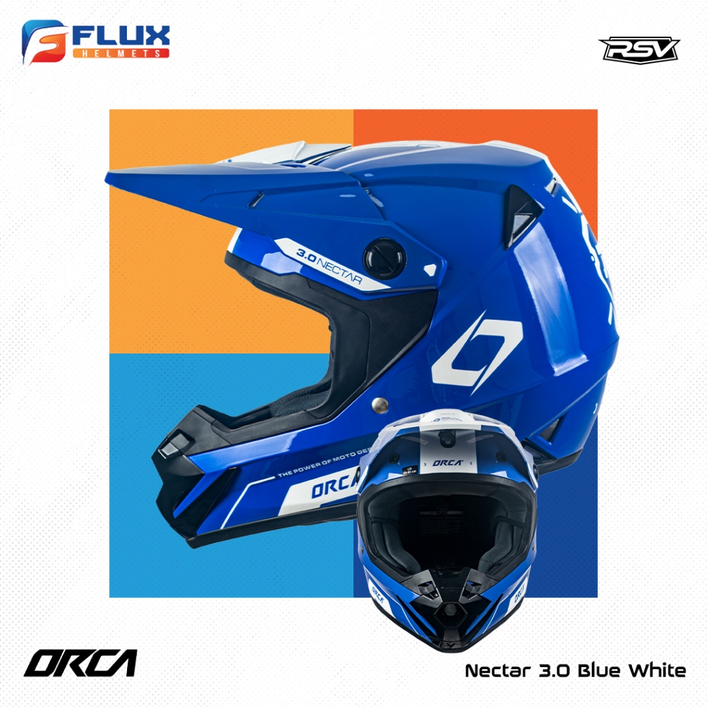 [ORIGINAL RSV] Helm RSV X ORCA Atom Nectar 3.0 Blue White | Helm Trail Cross Supermoto (FLUX HELMETS