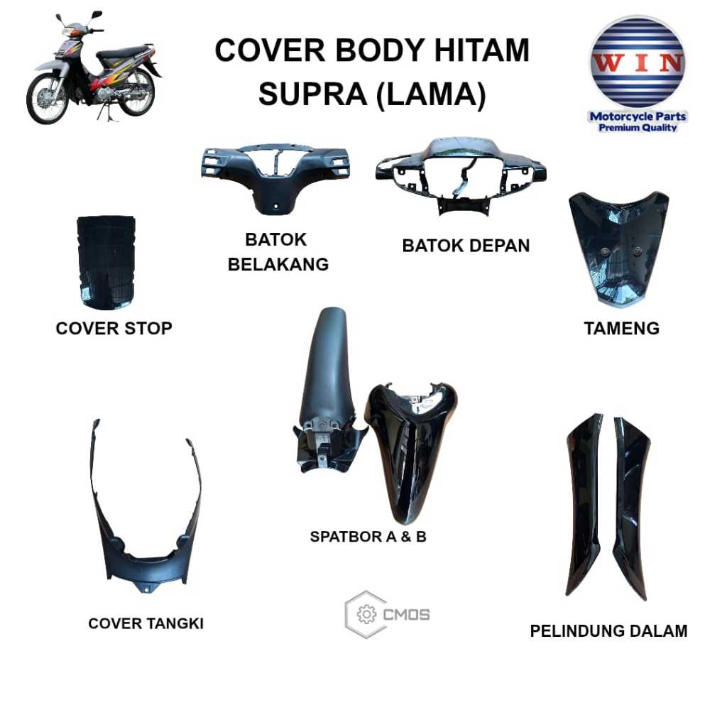 WIN Cover Body Bodi Body Motor Honda Supra X 125 Lama Supra Lama/Old Hitam Presisi Kualitas Premium