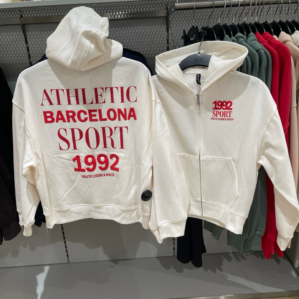Hoodie H&M Woman zipper 1992 sport divided white