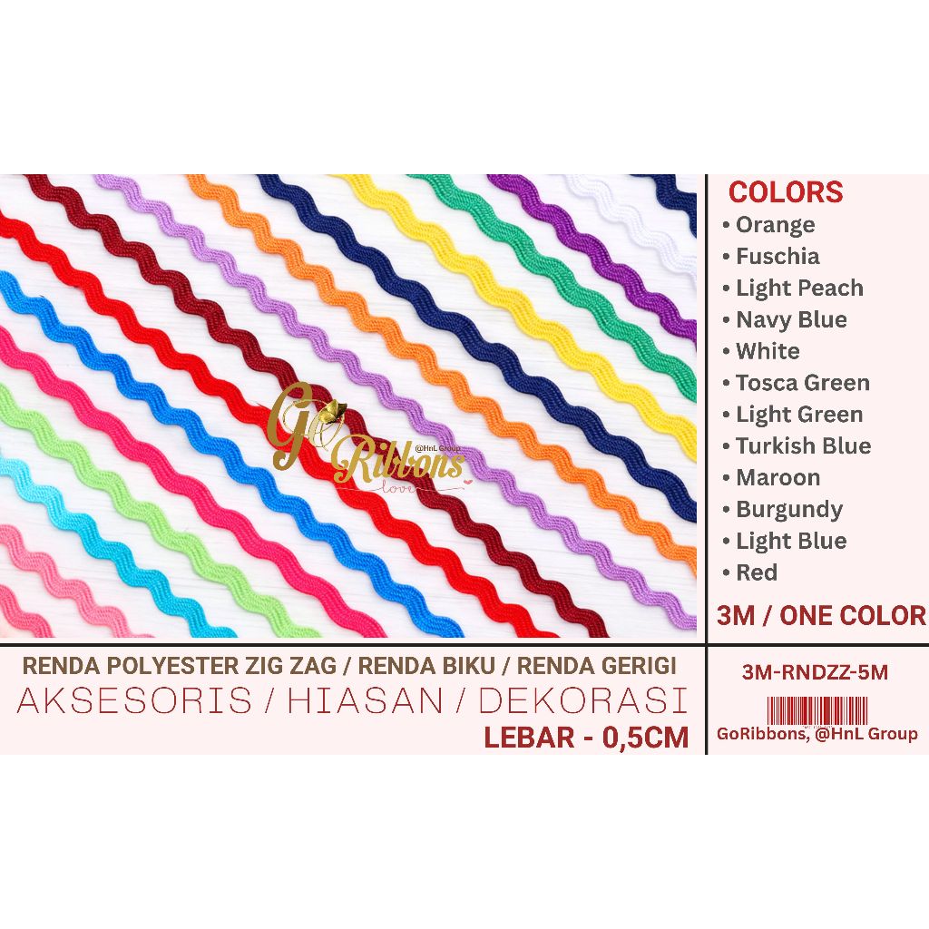 ( 3M ) RENDA BIKU / RENDA ZIG ZAG 0,5CM - RENDA ZIGZAG 5MM / RENDA GERIGI 0.5 CM / RENDA POLYESTER