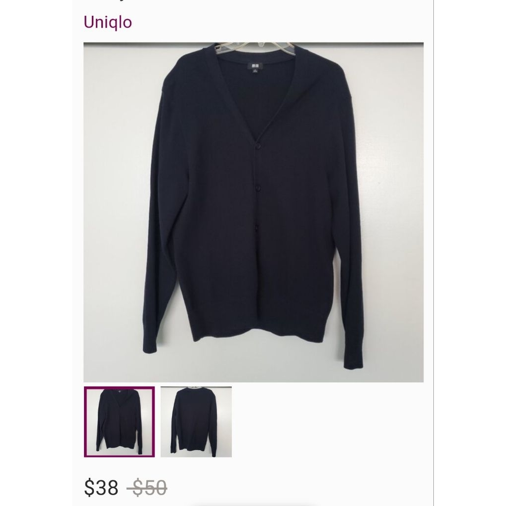 preloved cardigan uniqlo v neck hitam black