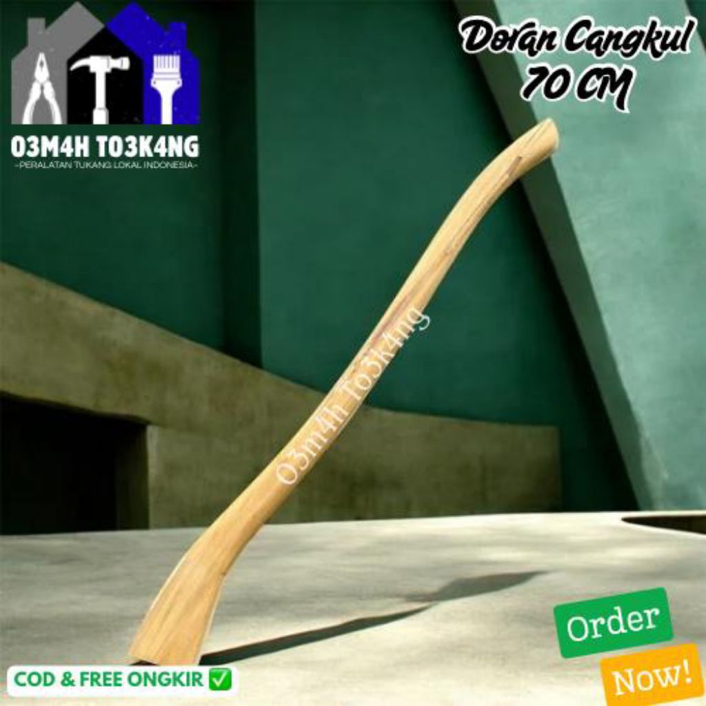 Doran Cangkul kayu jati asli-Gagang cangkul 70 CM kayu jati