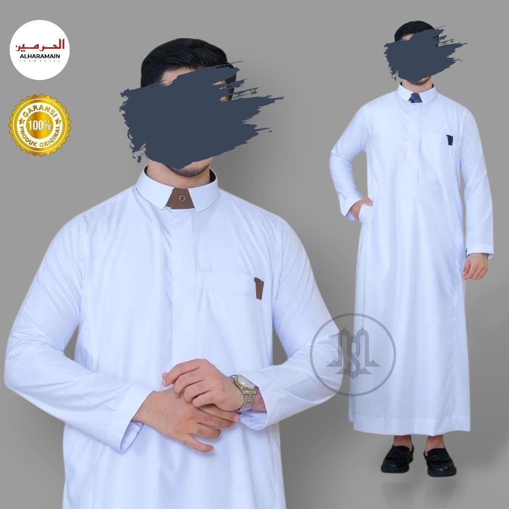 Jubah Al Haramain Pria Muslim Putih Premium Terbaru | Lengan Panjang Non Manset | Zipper Resleting |