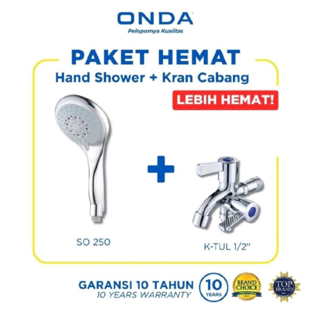 hand shower merk Onda SO 250, shower mandi set paket bundling kran cabang Ktul keran - So 250 + Ktul