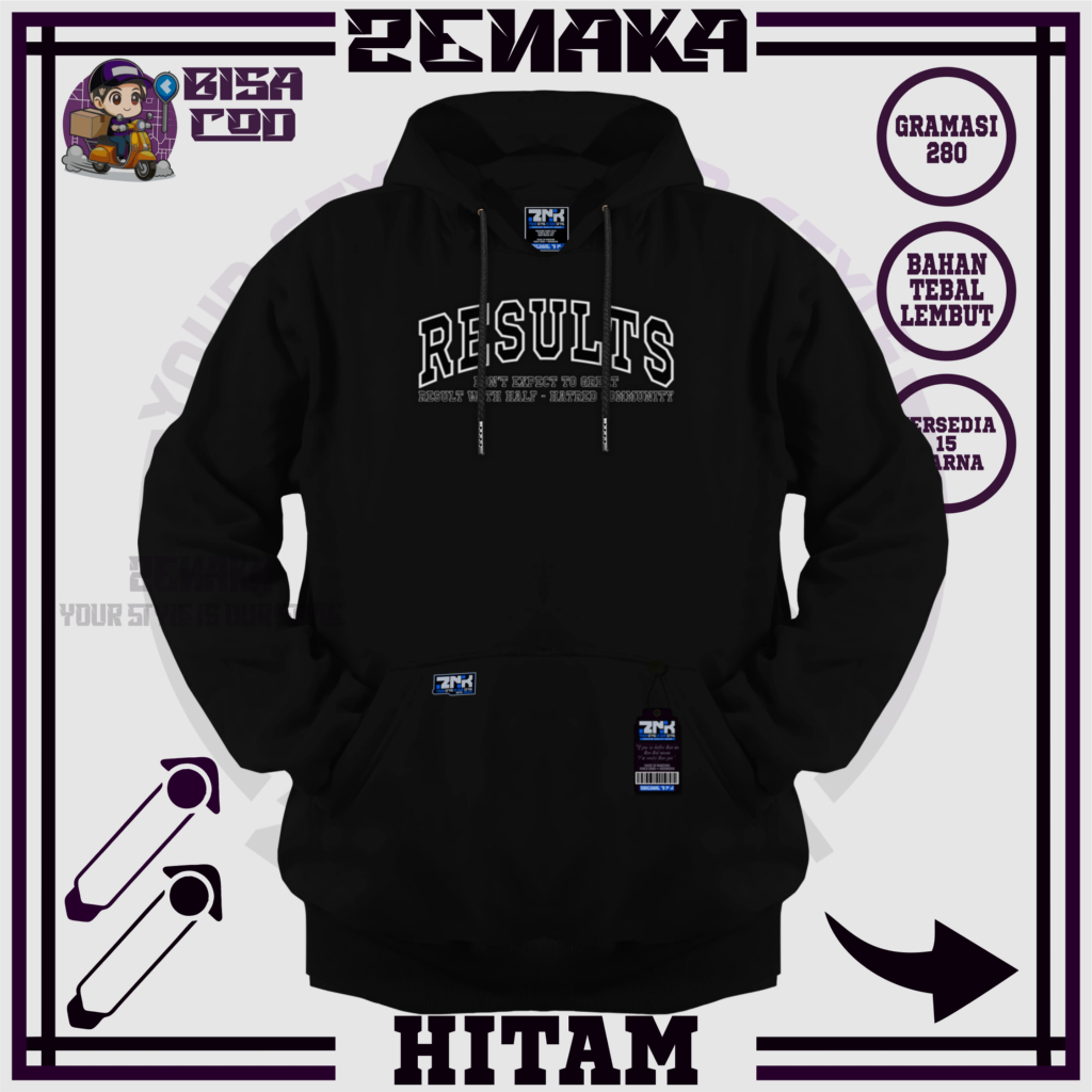 ZENAKA Hoodie Pria Typo Graphic Warna Hitam List Results Suiter Hoodie Pria Distro Abu Abu Terbaru