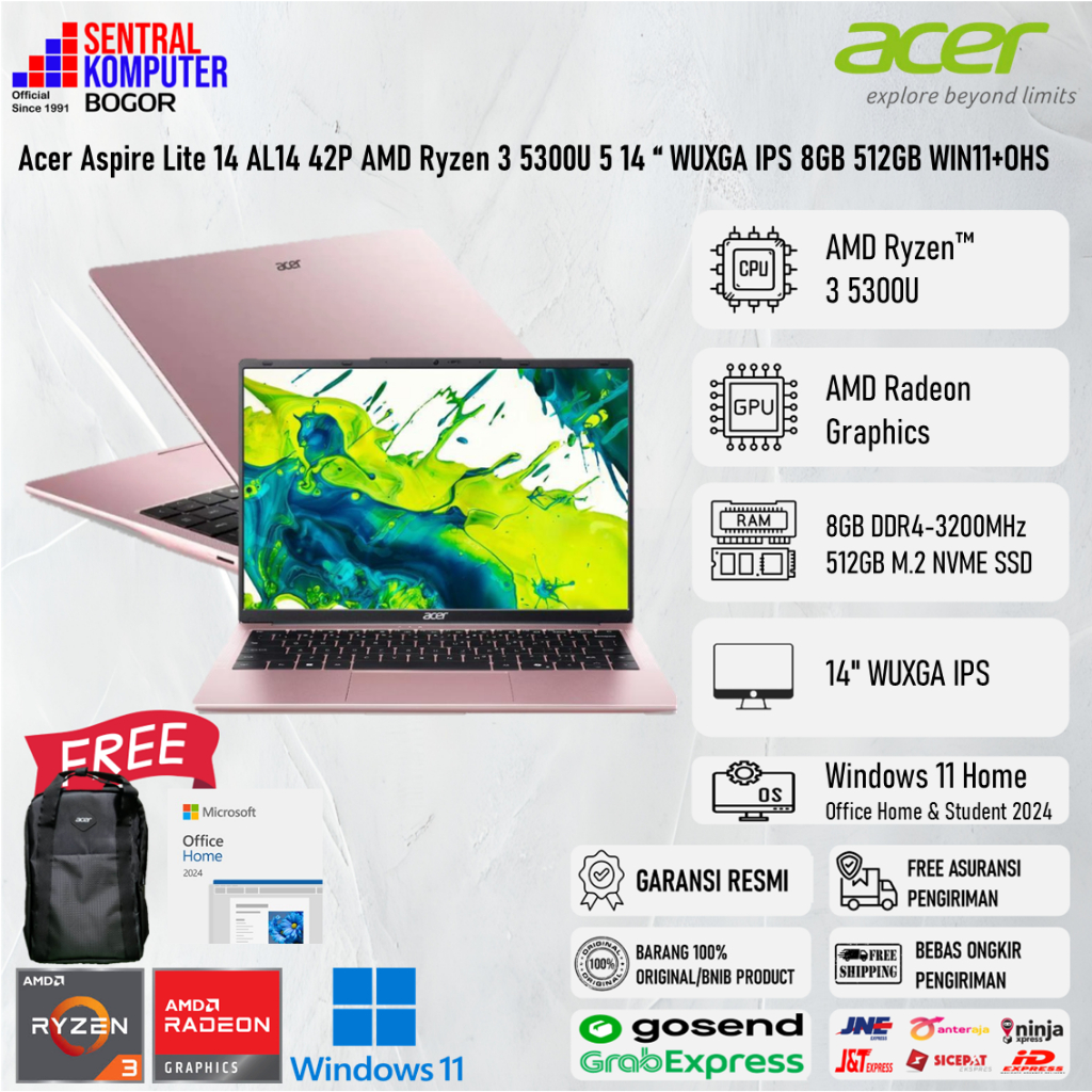 Acer Aspire Lite 14 AL14 42P AMD Ryzen 3 5300U 5 14 Inch WUXGA IPS 8GB 512GB WIN11+OHS