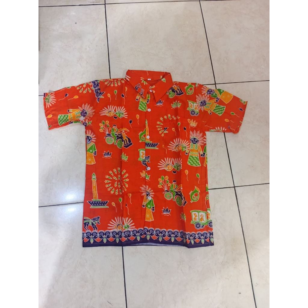 Seragam Sekolah Batik ondel ondel  lengan pendek/Kemeja Batik ondel ondel sekolah anak SD