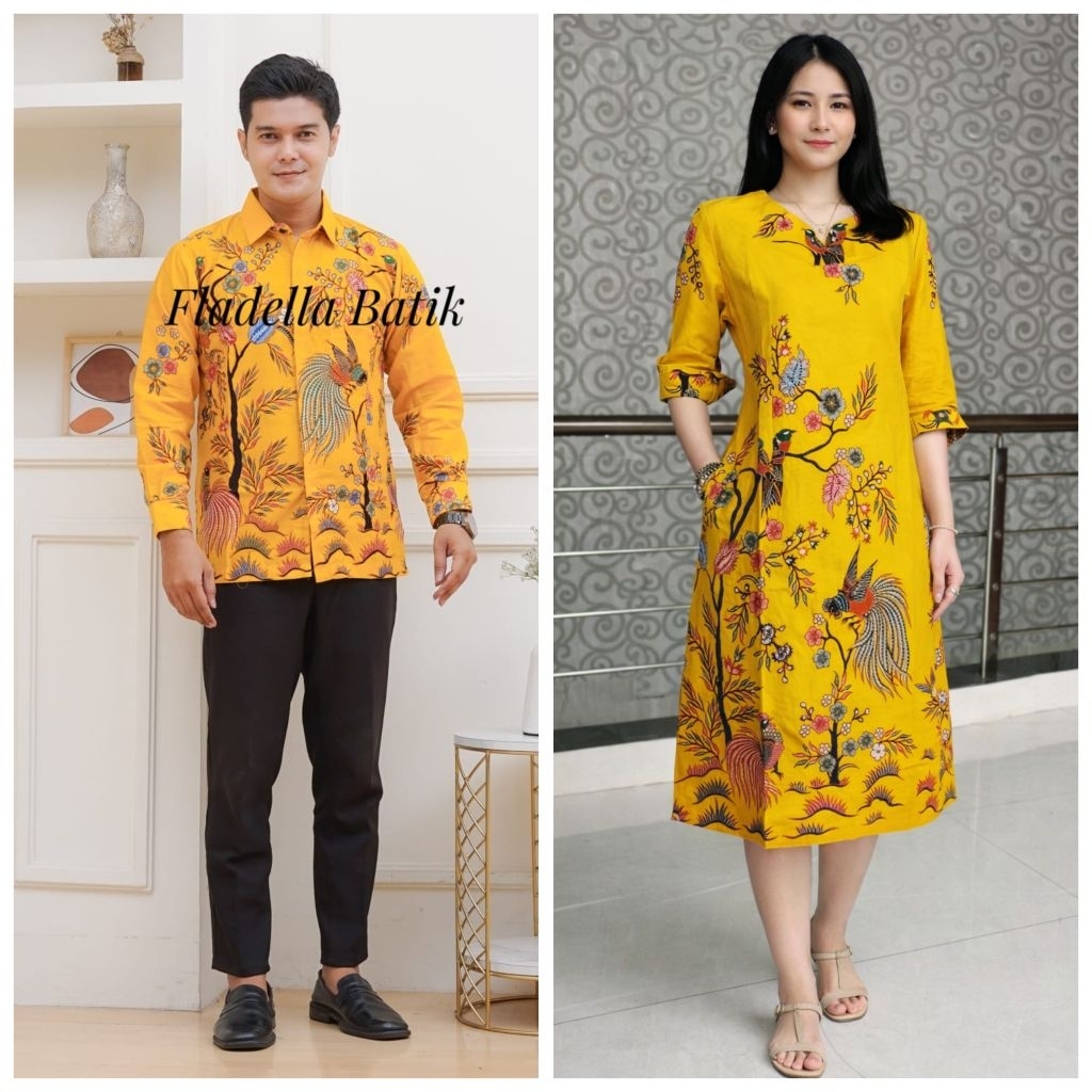 Dress batik couple kuning baju batik kerja pasangan