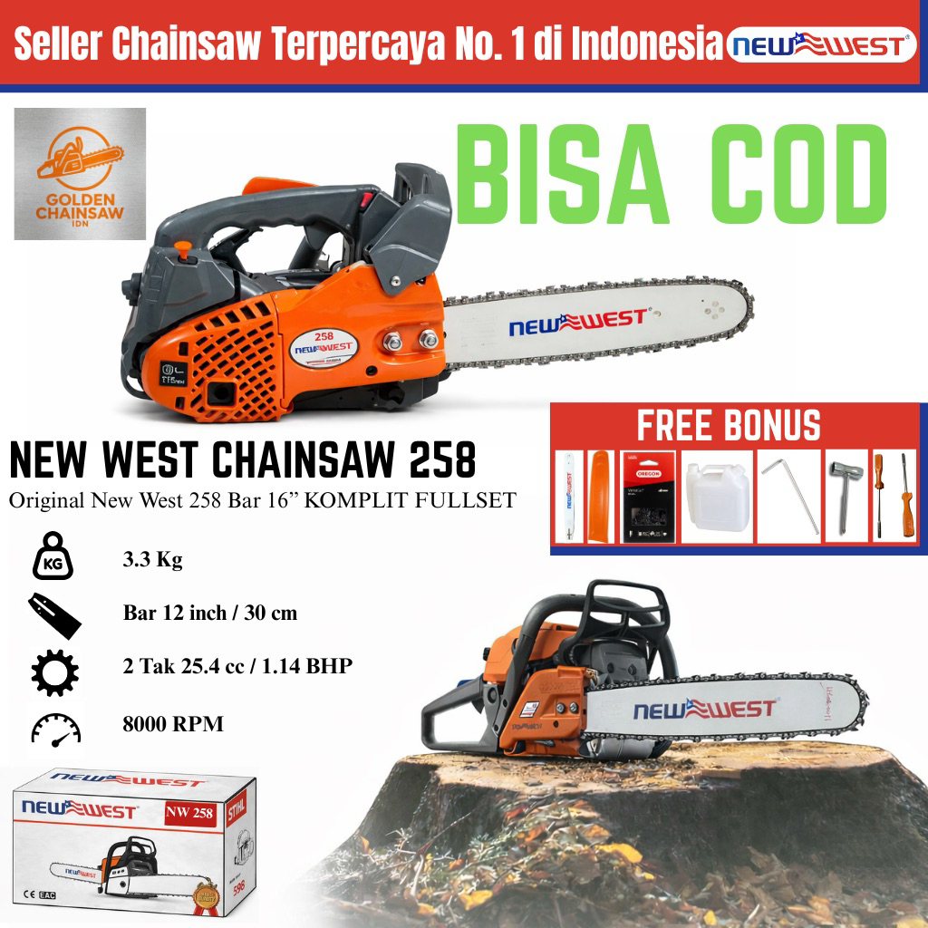 Chain Saw Top Handle NW 258 NW-258 12 Inch Guide Bar Chainsaw 2500 Senso 25cc New West Original