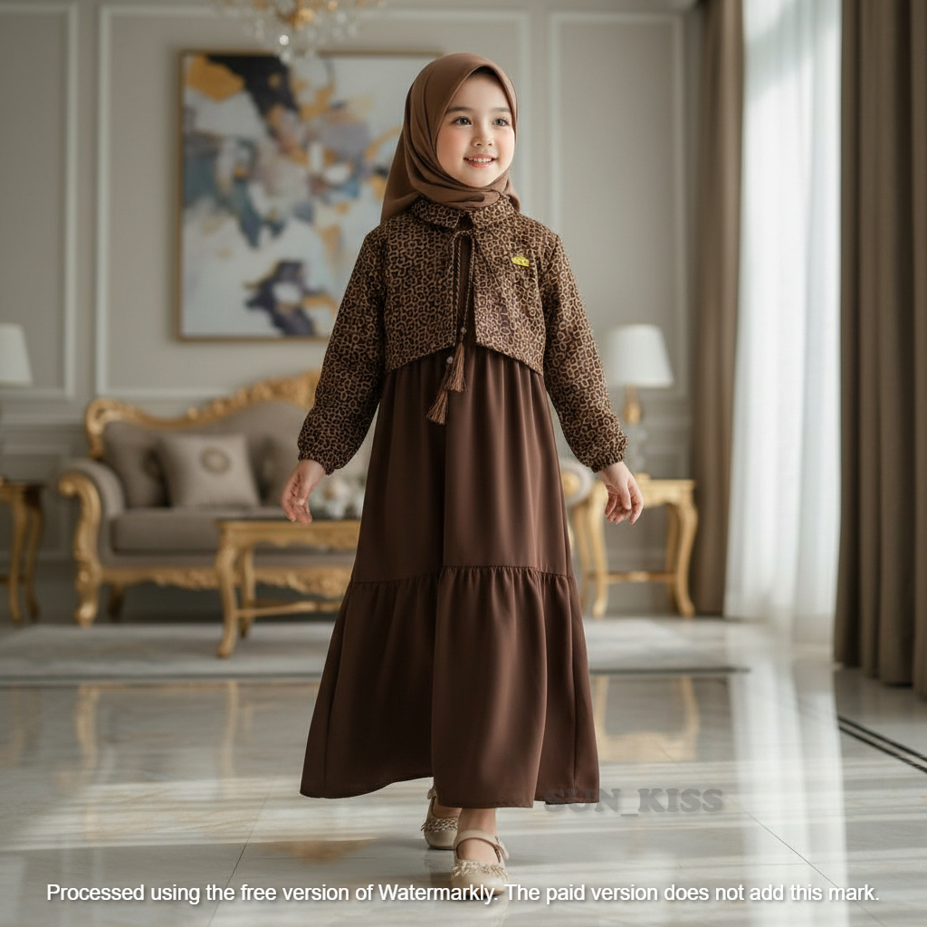 Gamis Anak Premium Set Bolero Rose Tampilan 2-in-1 yang elegan dan mewah, sempurna untuk busana Leba