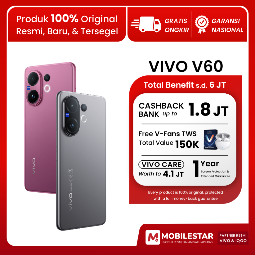 [BNIB] HP 7 Jutaan Vivo V60 | 10x Telephoto Zoom | Snapdragon 7 Gen 4 | RAM 8 & 12 | GARANSI RESMI