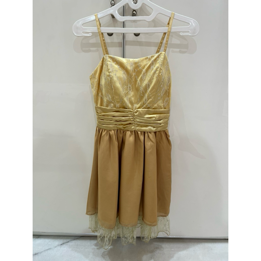 MINI DRESS GOLD PARTY DRESS GAUN EMAS