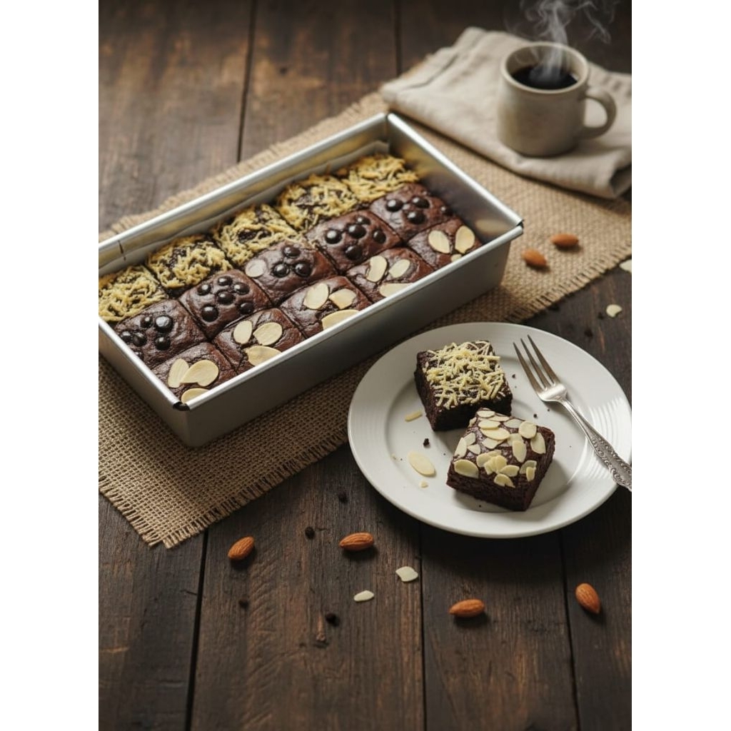 FUDGY BROWNIES DARK COKLAT SUPER LEMBUT VARIAN RASA KEJU CHOCOCHIP ALMOND KACANG METE KACANG TANAH S