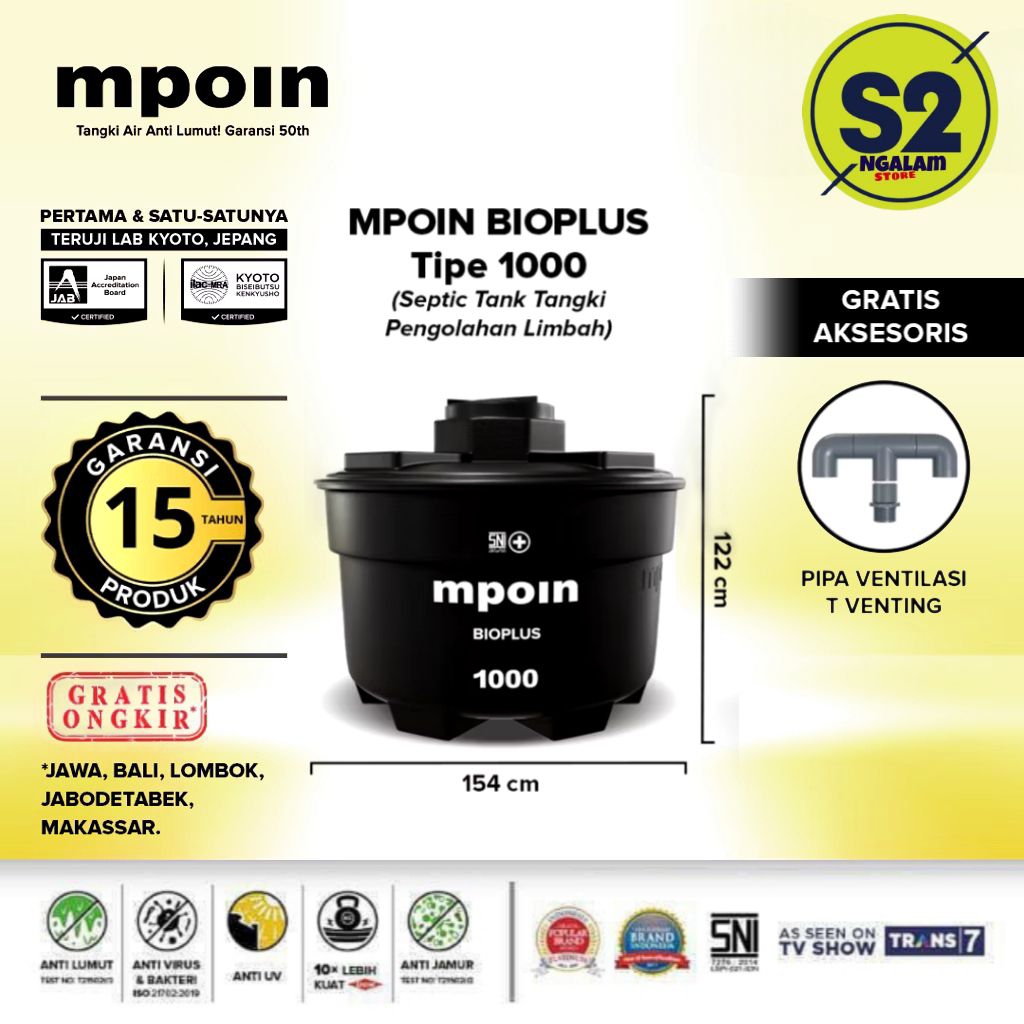 Tandon Air - MPOIN BIOPLUS 1000 Liter SEPTIC TANK