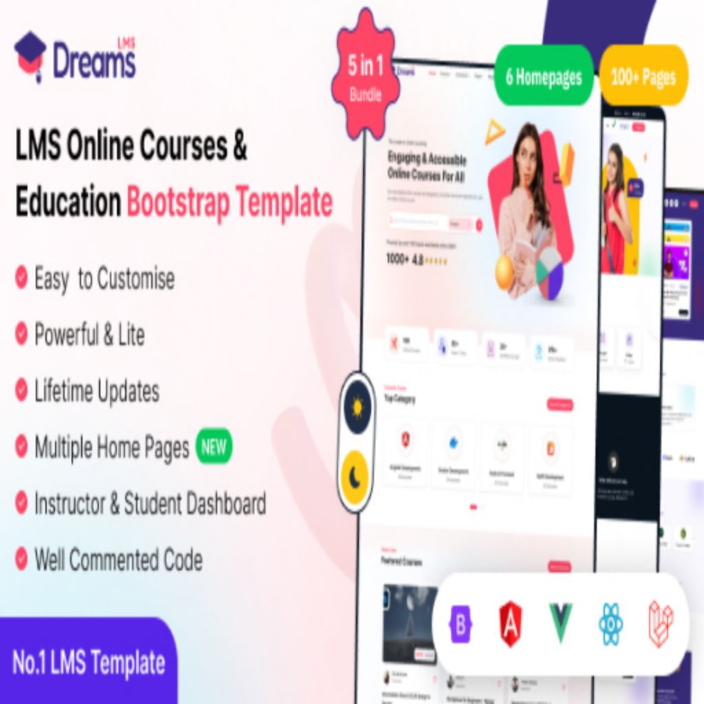 Dreams LMS - Online Learning & Course Management Template (HTML, React, Vue, Angular, Laravel)