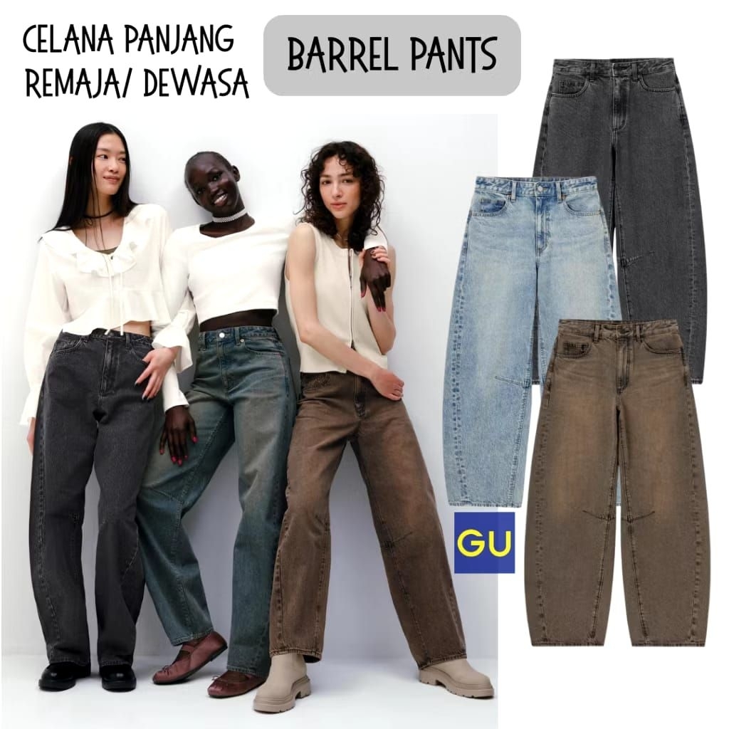 CELANA JEANS GU BARREL WANITA OVERLOOSE Haighwaist