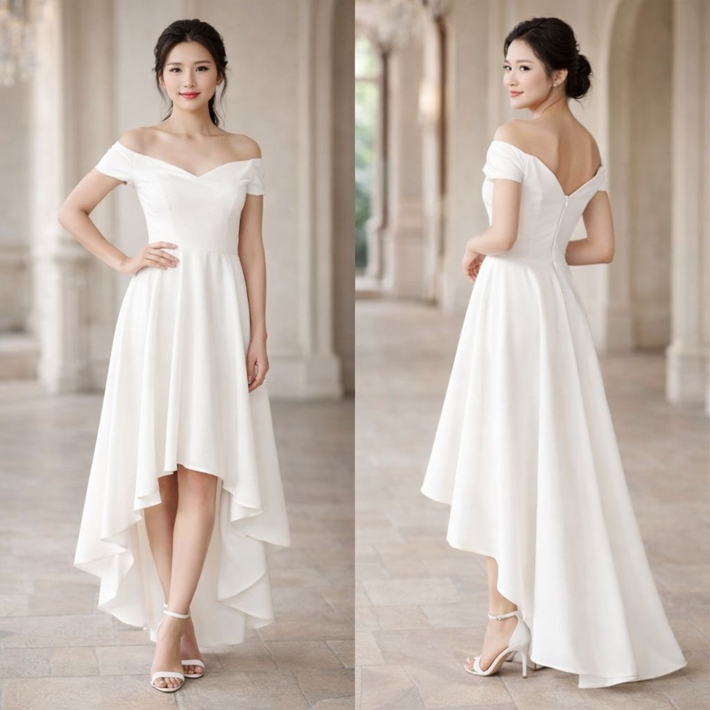 FATE DRESS - Dress Pesta Wanita A line Maxi High Low Sabrina Off Shoulder Flare Dress Rok Mekar Big 